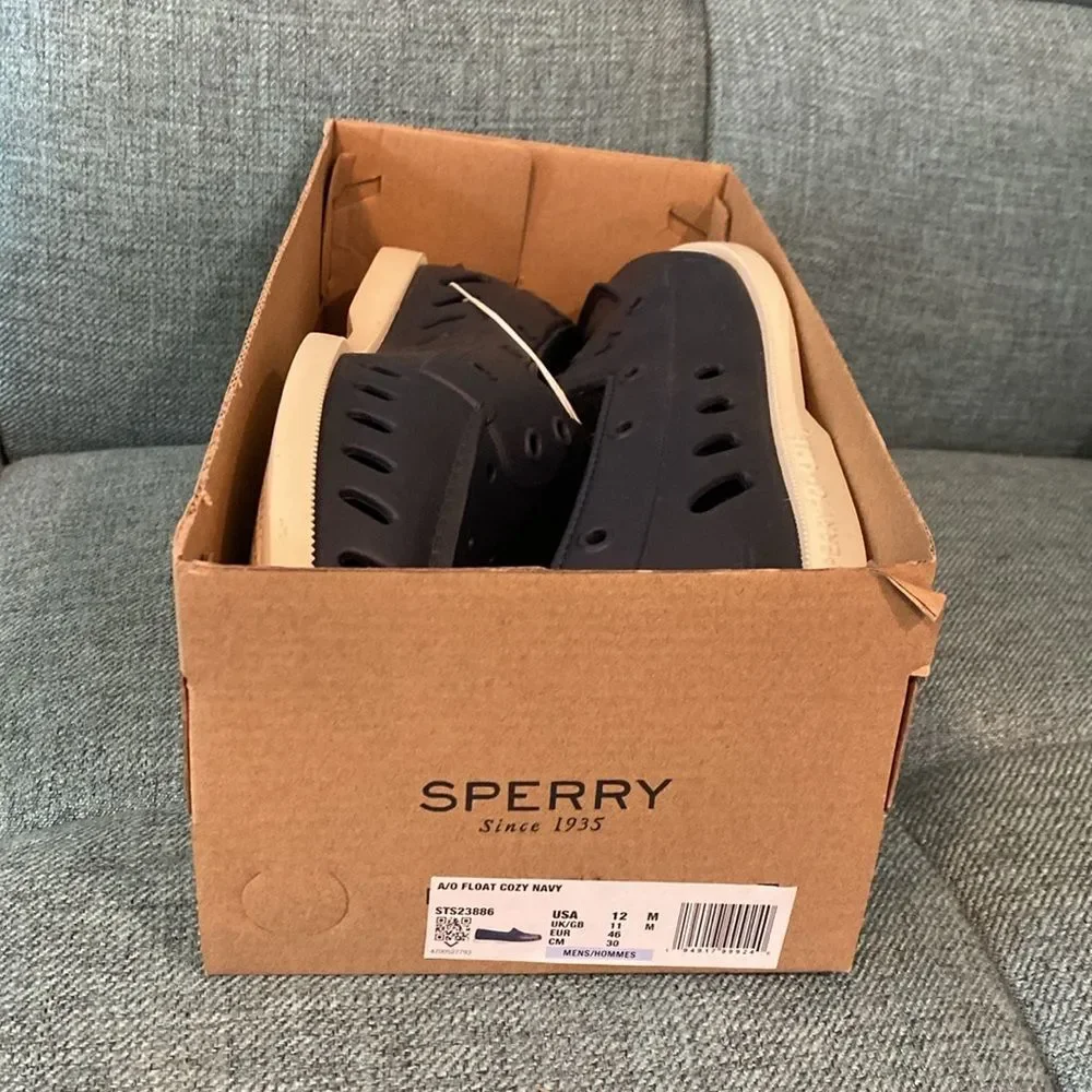 Sperry Authentic Original Float Cozy Boat Shoe Faux Fur Lined Navy Sz Men's 12
